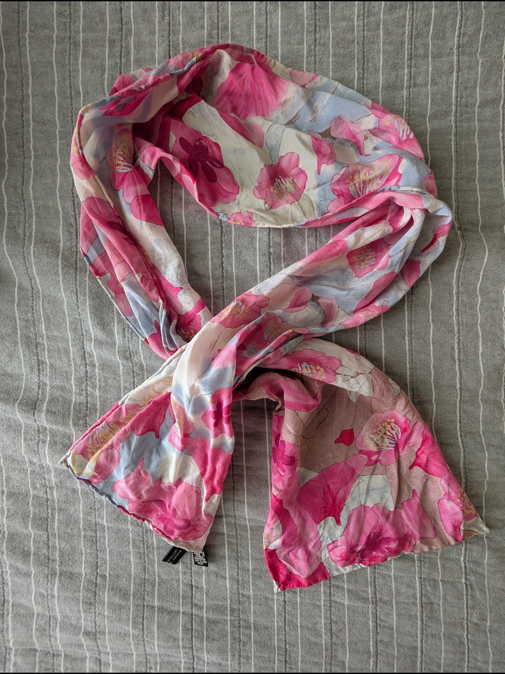 Gouda New York Pink Floral Lightweight Long 100% Silk Scarf Made In Korea 56"x9"